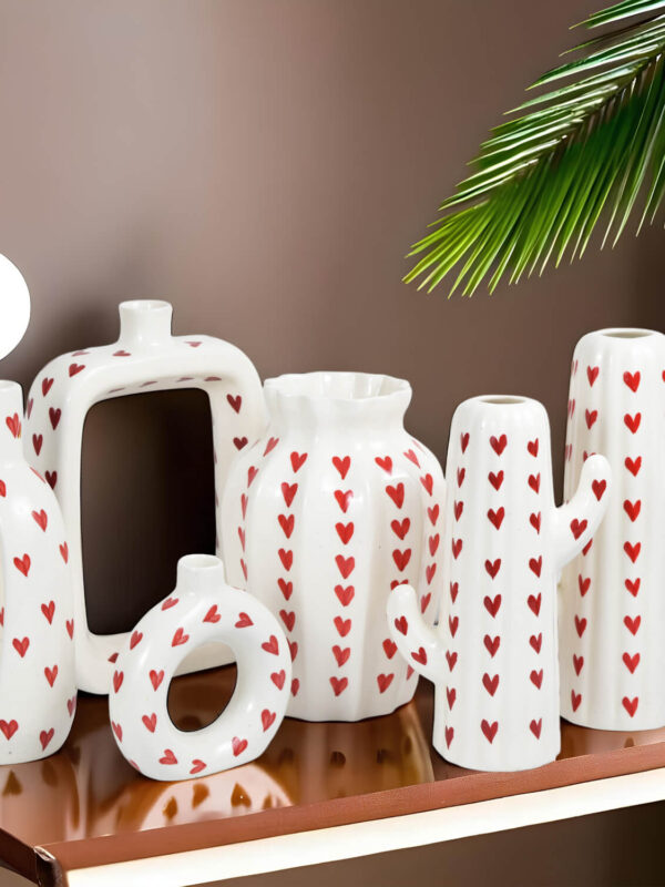 Ceramic Adda's Hand-Painted Red Hearts Contemporary Vases - Set of 2