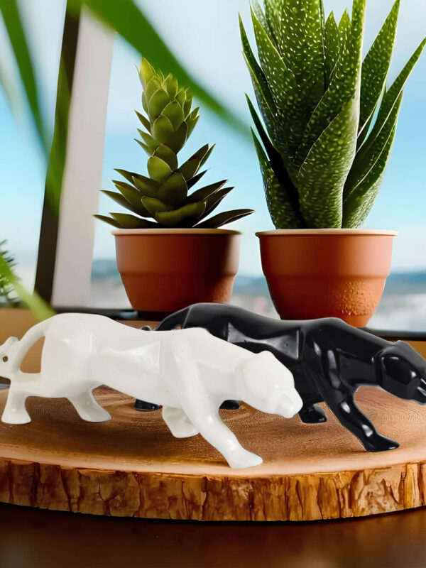 Striking Panther Ceramic Sculpture Set