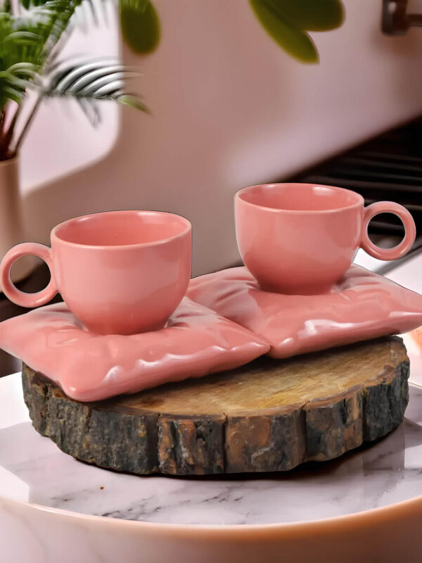 Ceramic Adda's Pillow Cup Saucer - Elegant 250 ml Tea and Coffee Set