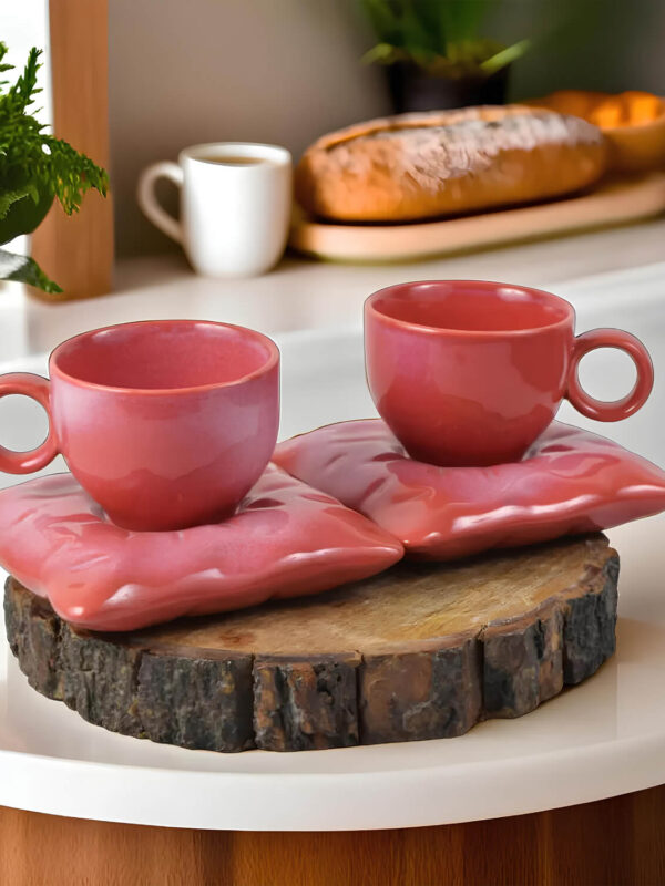 Ceramic Adda's Pillow Cup Saucer - Elegant 250 ml Tea and Coffee Set