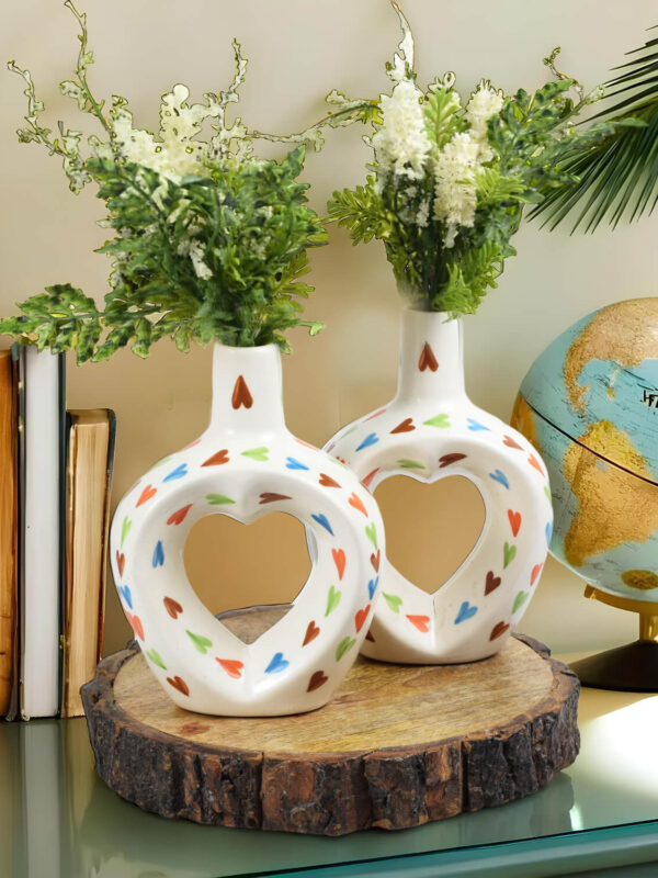 Ceramic Adda's Hand-Painted Red Hearts Contemporary Vases - Set of 2