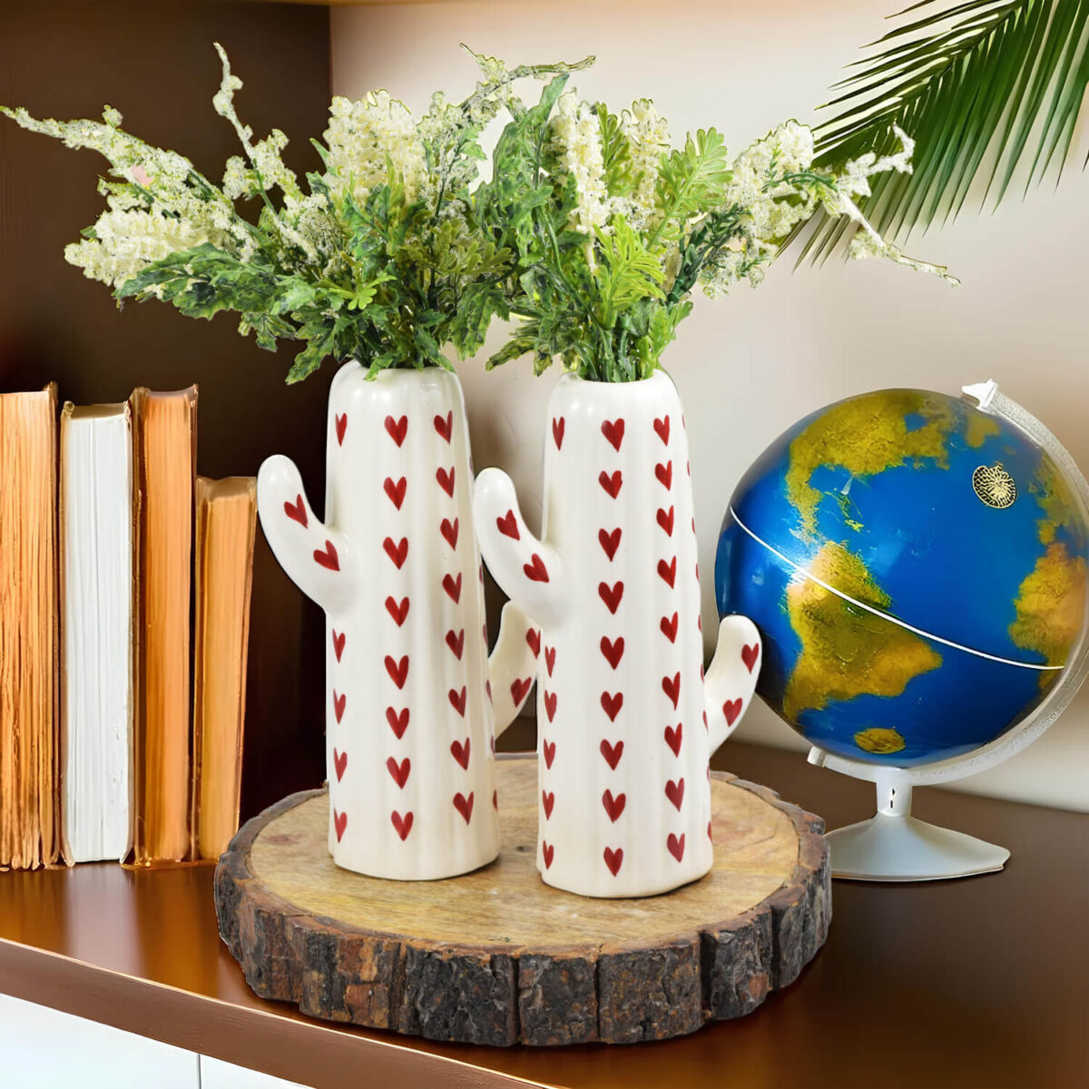 Ceramic Adda's Hand-Painted Red Hearts Contemporary Vases - Set of 2