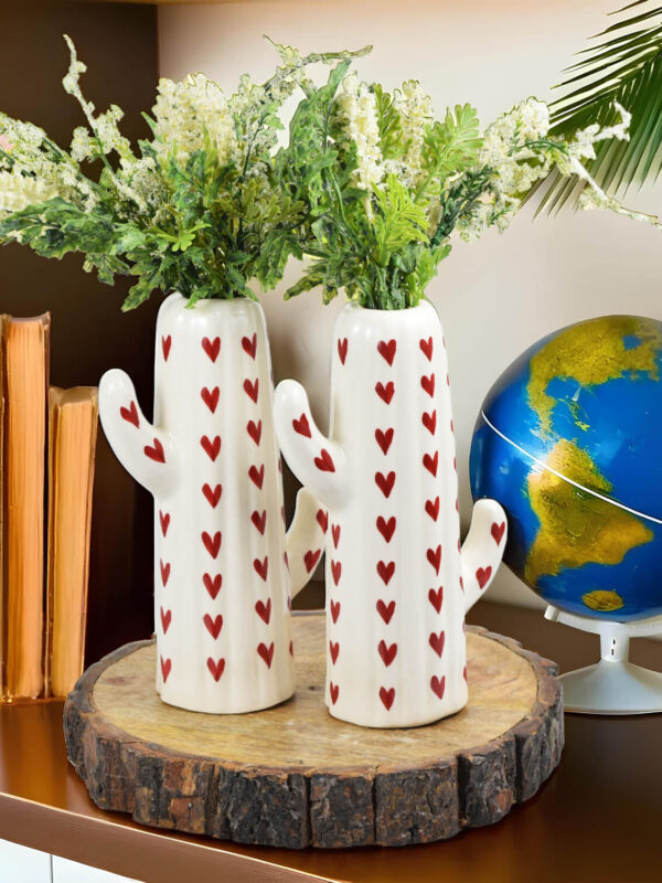 Ceramic Adda's Hand-Painted Red Hearts Contemporary Vases - Set of 2