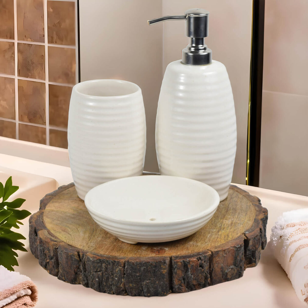 Ceramic Adda's Premium Bathroom Set - Beautiful Ceramic Bath Accessories