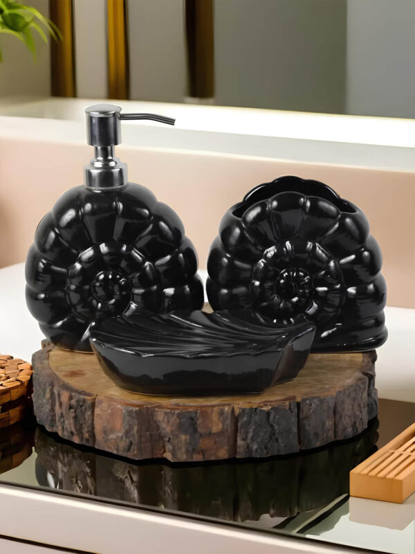 Ceramic Adda's Shell Inspired Bathroom Set - Beautiful Ceramic Soap Dispenser, Toothbrush Holder, and Soap Dish