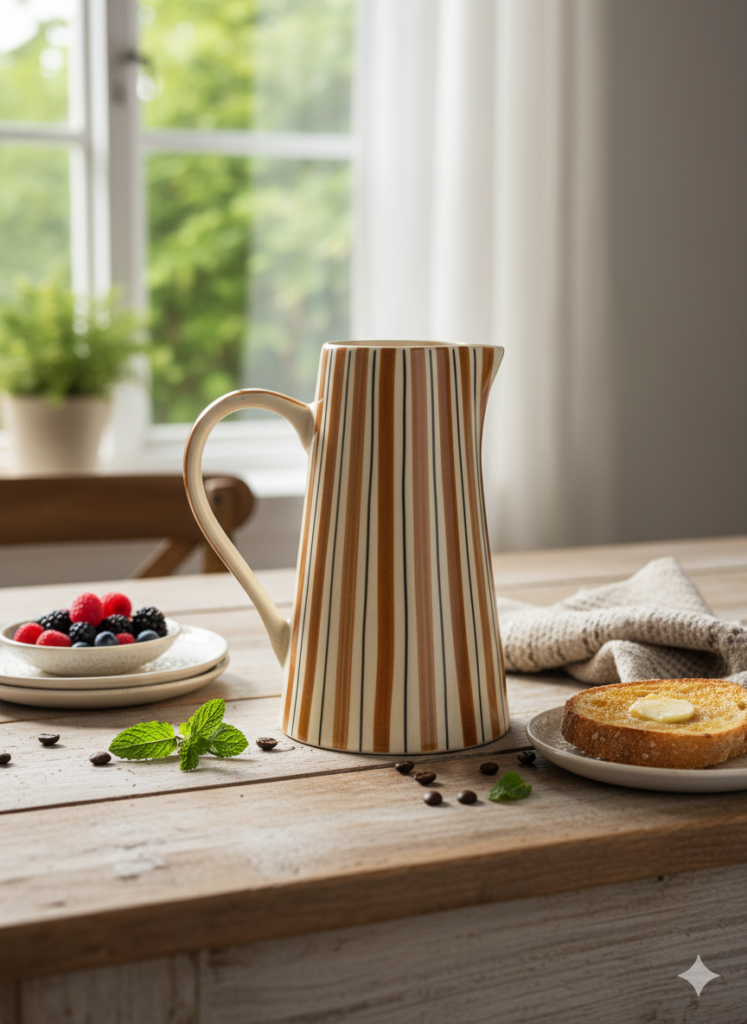 Ceramic Pitcher Jug – Beautiful Brown Strip Pattern - CeramicAdda
