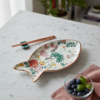 Coastal Botanical Fish Platter - Artisan Floral Stoneware