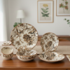 Autumn Blossom 6-Piece Dinnerware Set – Handcrafted Style Toile Pattern for Fine Dining