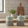 The Artisan Stoneware Ceramic Storage Jar – Mint & Charcoal Geometric Motif